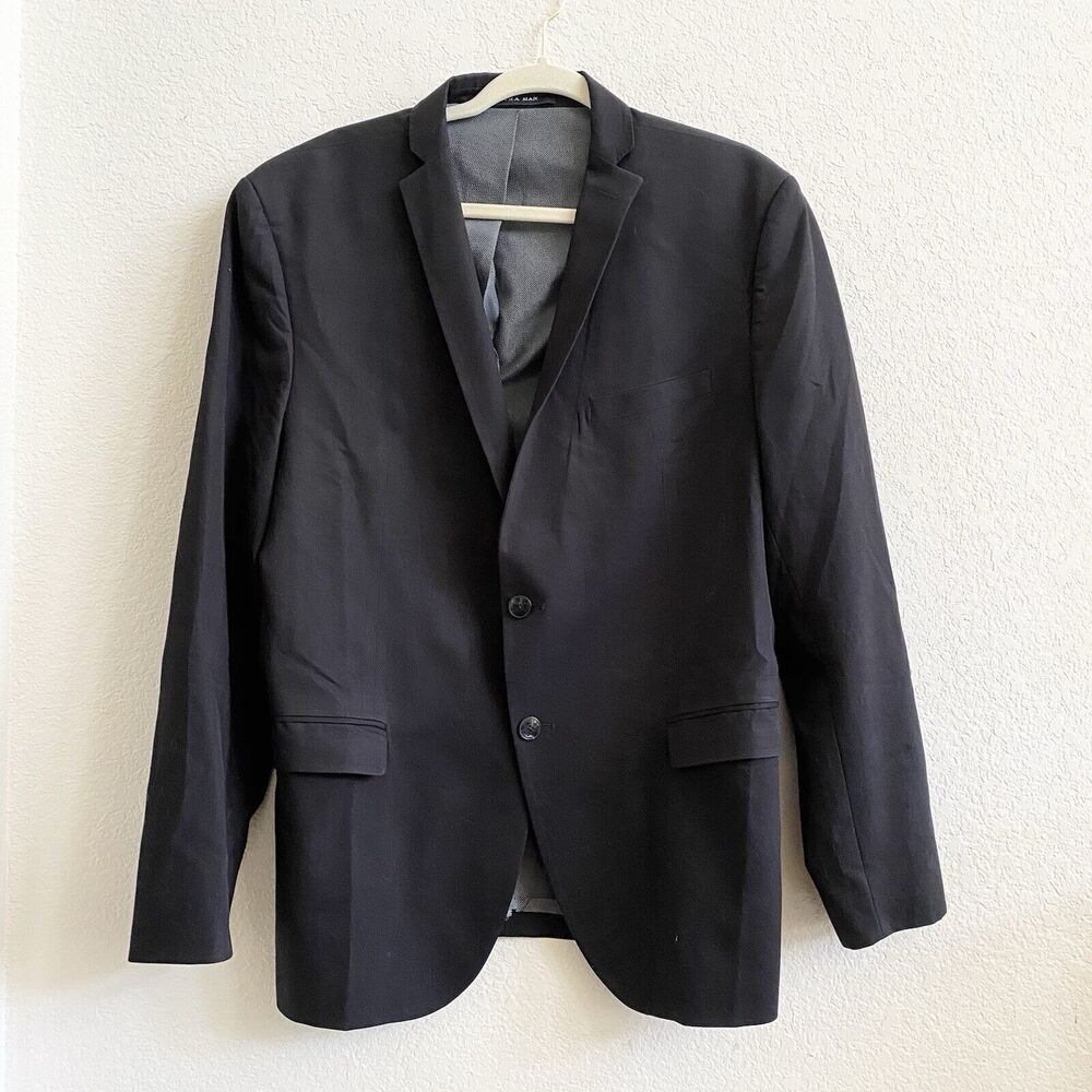 Zara Mens Single Breasted Jacket Blazer Black Lined Inner Outer Pockets US 46